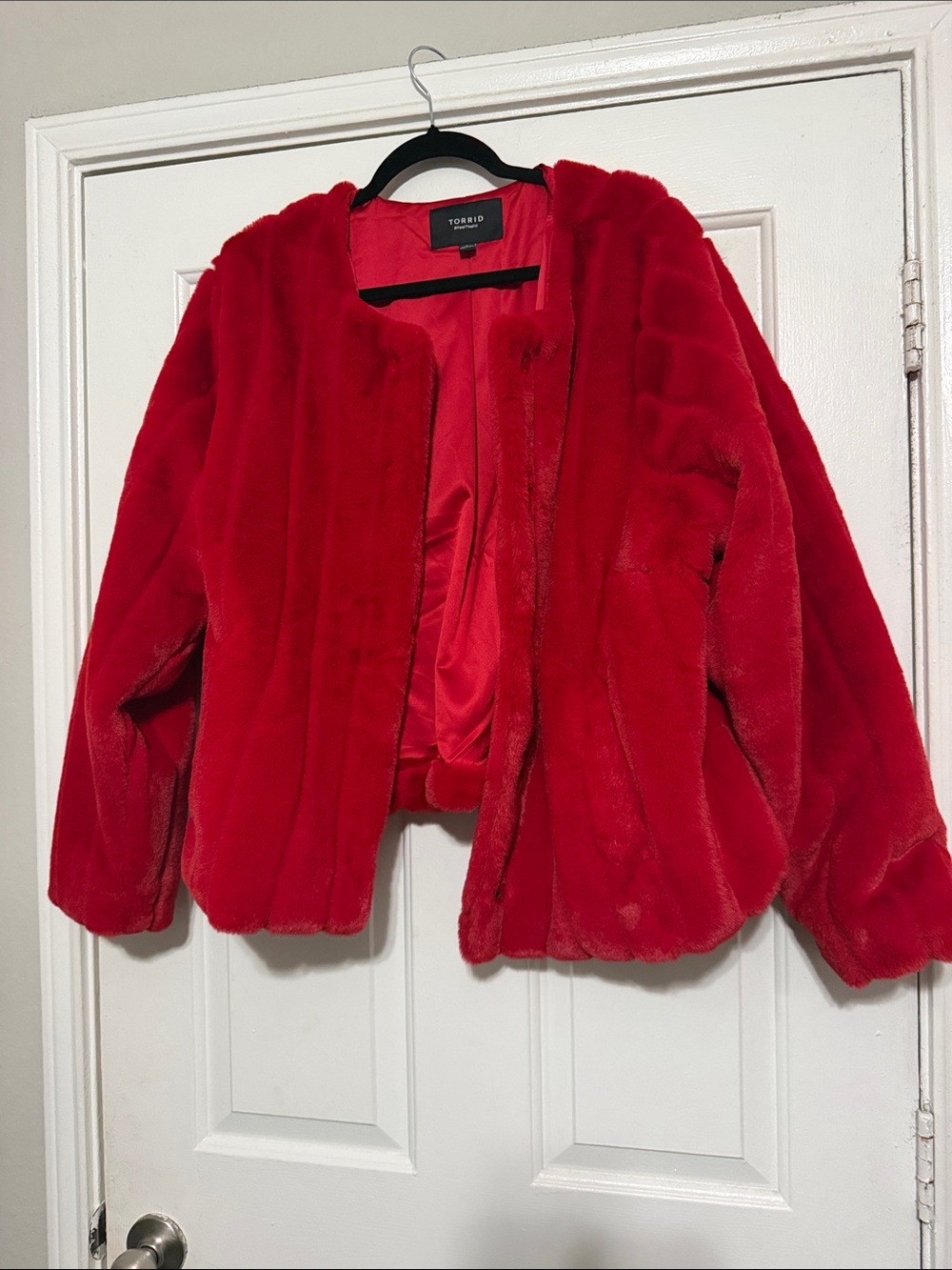 torrid Bright Red Faux Fur Open-Front Teddy Jacket